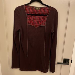 Fendi Maglia Dark Brown Red Logo Long Sleeve